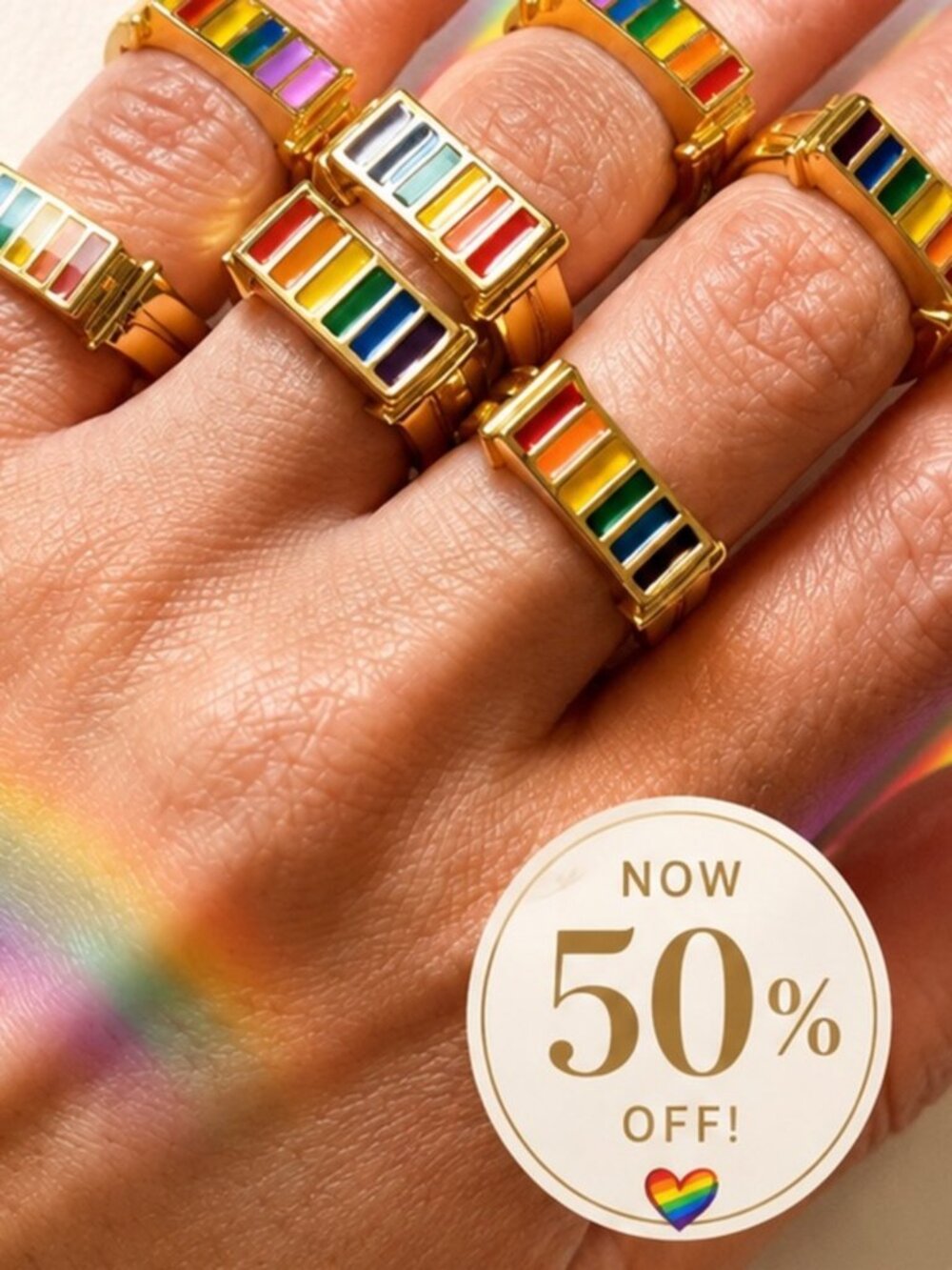 Rainbow Bar Ring | 24K Gold Plated Bronze Ring 50% Pride Sale 🏳️‍🌈🏳️‍⚧️